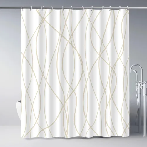 Miniatura 50 de Juego de cortinas de ducha azul egeo para baño con ganchos, cortinas de baño decorativas repelentes al agua y lavables con rayas blancas, 72 x 72