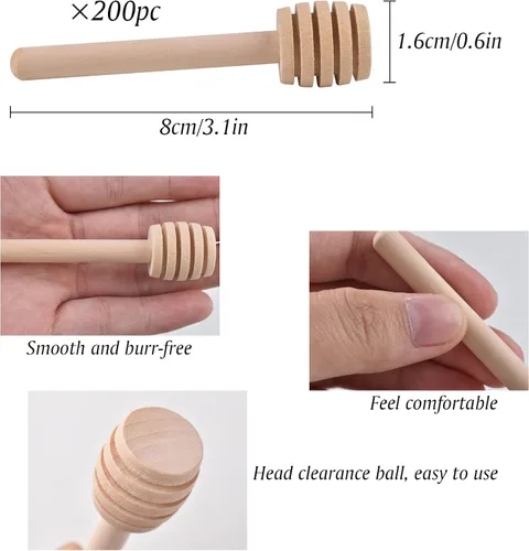Miniatura 4 de 200 mini palitos de miel, 3 pulgadas de madera de miel, pequeños palitos de panal de miel agitadores para tarro de miel como recuerdos de fiesta