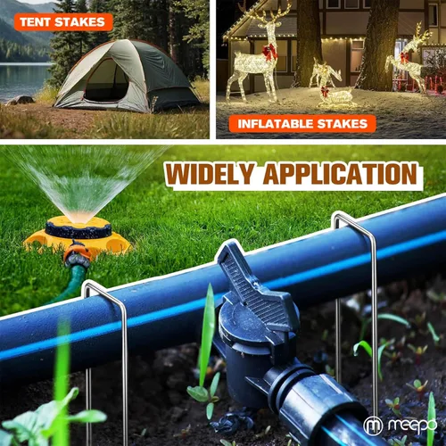 Miniatura 6 de M MEEPO Estacas de jardín, 10 piezas de 6 pulgadas, grapas galvanizadas para paisajismo que nunca se oxidan, estacas duraderas 5 veces más afiladas