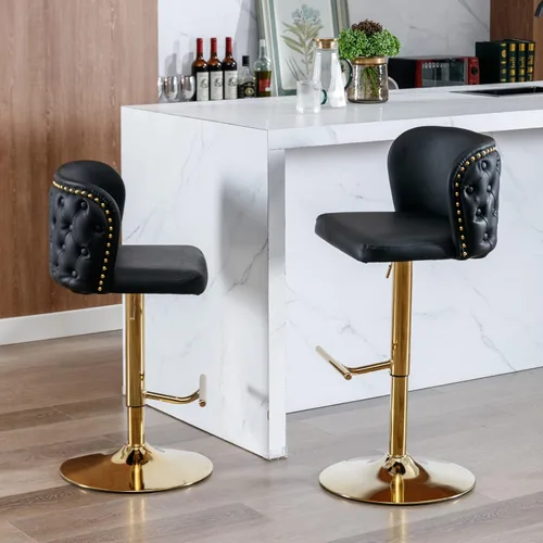 Miniatura 3 de Juego de 2 taburetes de bar modernos giratorios de altura de mostrador, sillas ajustables de piel sintética, taburetes de bar de cocina negros