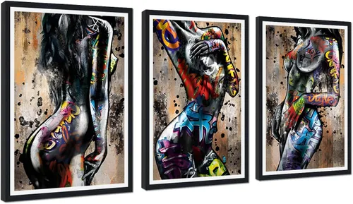 Miniatura 44 de Novatique 3 piezas de arte de pared sexy en blanco y negro para parejas desnudas, decoración de pared abstracta de amor para mujeres y hombres, arte