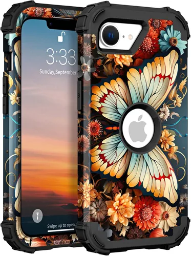 Miniatura 74 de Hocase Funda para iPhone SE 2022/2020, resistente a prueba de golpes, de plástico duro+goma de silicona, funda protectora híbrida para iPhone SE
