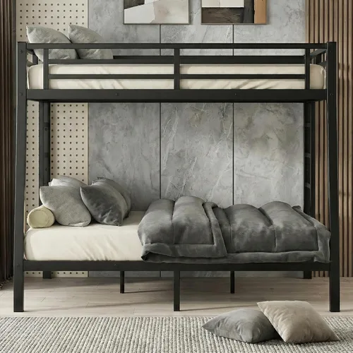 Miniatura 8 de CAPCAEK Litera de metal resistente individual XL sobre cama Queen para adultos y niños, litera individual sobre Queen con 2 escaleras