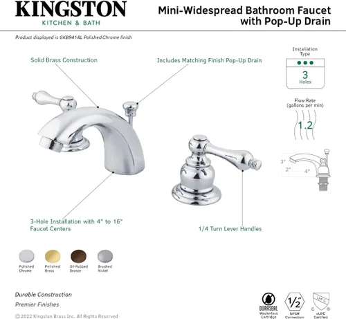 Miniatura 3 de Kingston Brass GKB942AL Magellan Mini-Grifo de Lavabo Generalizado con Ventana Pop-Up, 4-7/16", Latón Pulido