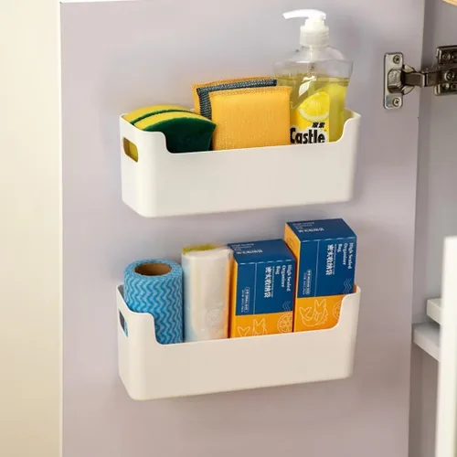Miniatura 11 de 2 piezas Organizador para puerta de gabinete de cocina, almacenamiento adhesivo en la puerta interior del gabinete, estante de almacenamiento debajo