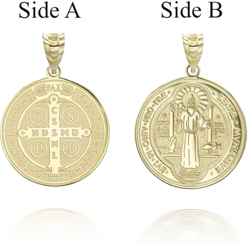 Miniatura 2 de Medalla De San Benito - Collar con colgante de moneda de oro amarillo de 14 quilates con cadena Rolo y colgante solo
