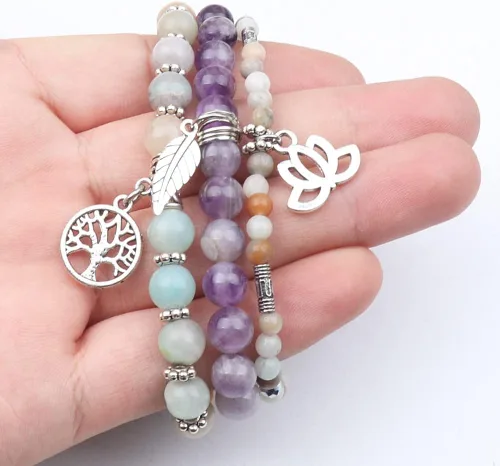 Miniatura 4 de UEUC - Pulseras Reiki, apilables, de piedras curativas, cristales, con dije del árbol de la vida, yoga y hoja de loto, contra la ansiedad