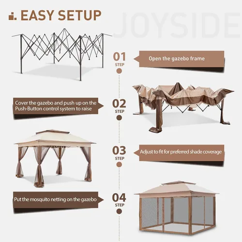 Miniatura 3 de Joyside Cenador desplegable de 11 x 11 pies para patio con paredes laterales y mosquitera, tienda de campaña para exteriores para bodas (beige)