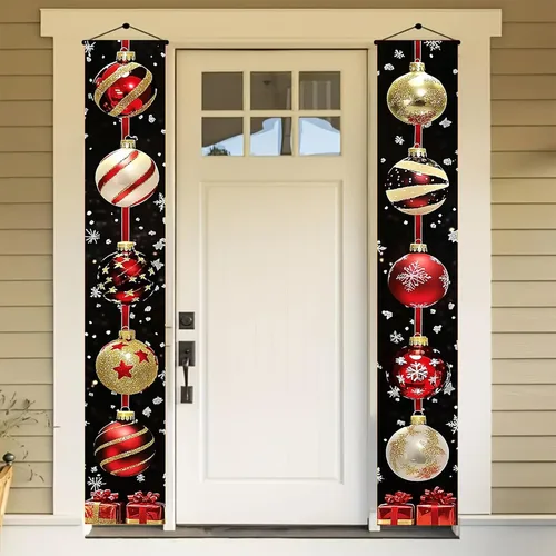 Miniatura 10 de BlissYard Pancartas de Porche Feliz Navidad de 12x71 Pulgadas Decoraciones de Puerta de Papá Noel y Muñeco de Nieve Fondo Rojo Pancarta Colgante