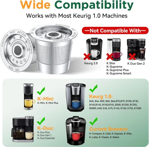 Miniatura 2 de AANQQ Cápsulas reutilizables K Cup para Keurig: paquete de 4 cápsulas mejoradas de malla de acero inoxidable de doble capa - Filtro recargable