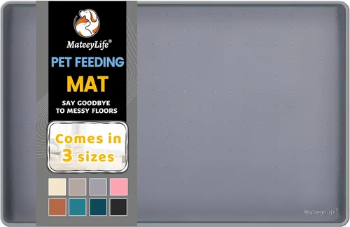 MateeyLife Tapete de Silicona para Comida de Gatos y Perros para Pisos Impermeable, Tapetes Antideslizantes para Tazones de Perros para Comida y Gris