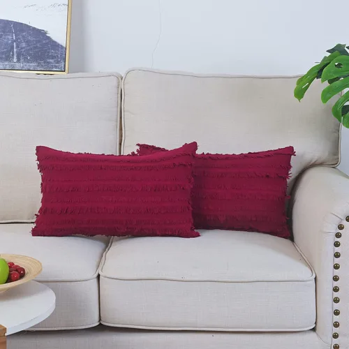 Miniatura 25 de GYROHOME Paquete de 2 fundas de almohada de algodón y lino, fundas de cojín decorativas, diseño de borlas, fundas de cojín modernas con flecos