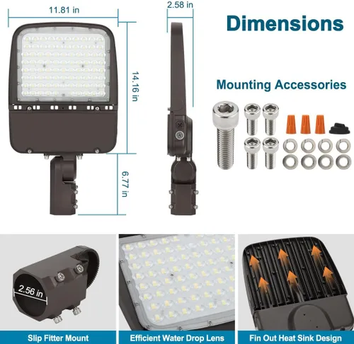 Miniatura 5 de Luces LED de estacionamiento de 240 W para exteriores, luces LED de poste con ajustador deslizante, 150 lm/W 5000 K 100-277 V IP65, luz comercial