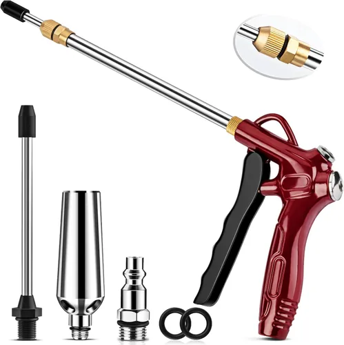 Miniatura 8 de Pistola de soplado de aire de alto volumen con potente boquilla de flujo, pistola sopladora de boquilla de aire rojo retro con extensión de acero