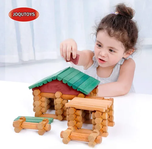 Miniatura 2 de 90 piezas de bloques de construcción de madera para niños pequeños, juego de troncos de cabaña de madera clásico, juguete educativo preescolar