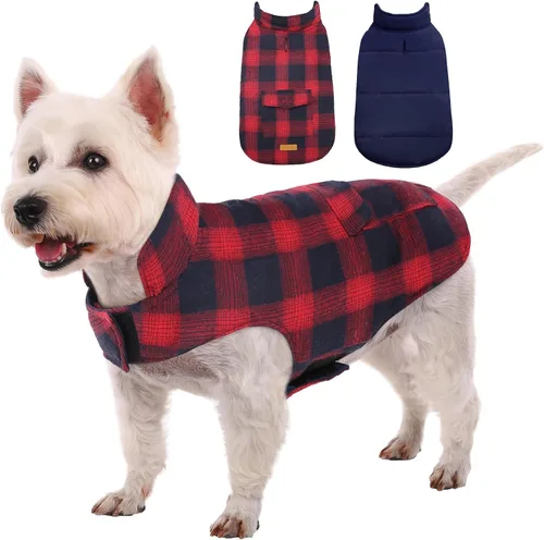 Miniatura 25 de Kuoser - Abrigo de invierno para perro, chaqueta reversible, abrigo cálido de estilo británico, de clima frío, ropa resistente al viento, chaleco