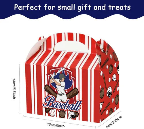 Miniatura 2 de chiazllta Cajas de regalo de fiesta de béisbol, cajas de regalo, galletas de caramelo de béisbol, caja de cartón con asas para niños, suministros