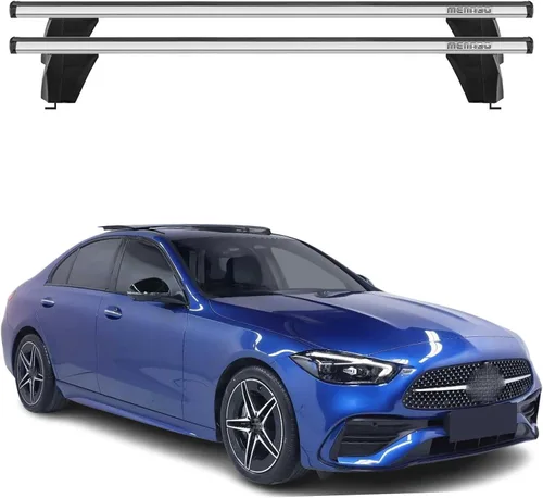Miniatura 16 de OMAC Barras transversales de techo de punto fijo Mercedes Clase C Sedan 2015 a 2023, portaequipajes, 165 libras, aluminio, 2 piezas, color plateado