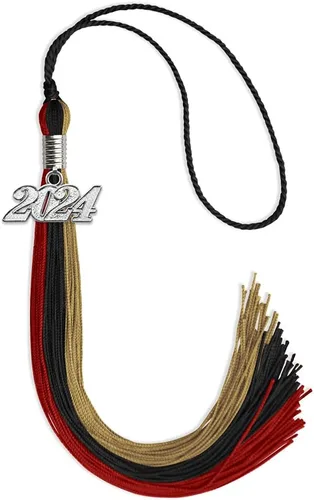 Miniatura 52 de Endea Graduation Borla de triple color con gota de fecha plateada (negro/dorado/granate, 2020)