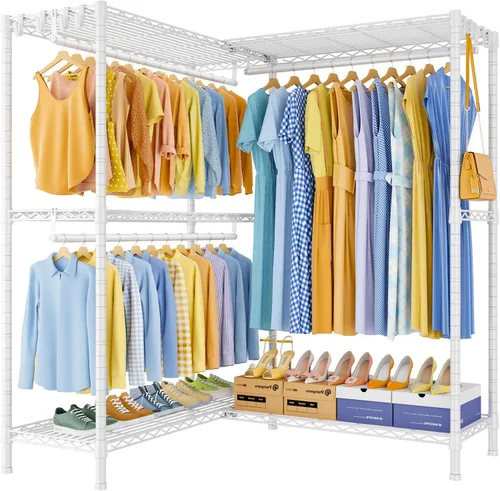 Miniatura 2 de ULIFHOME E15 - Perchero en forma de L para esquina, perchero independiente para colgar ropa, organizador de armario resistente con 4 varillas