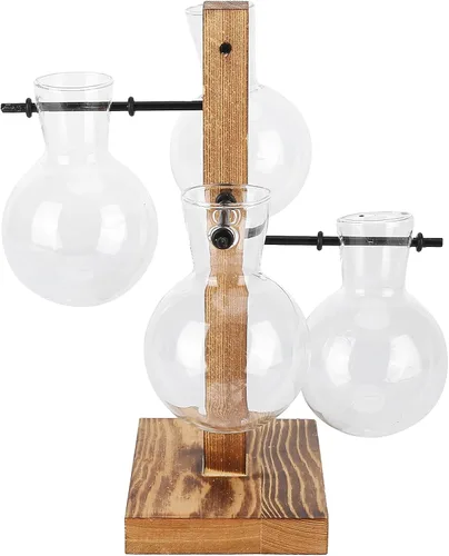 Miniatura 2 de Asixxsix Terrarios de plantas con soporte de madera, soporte retro para macetas hidropónicas de escritorio con 4 bombillas para propagar plantas
