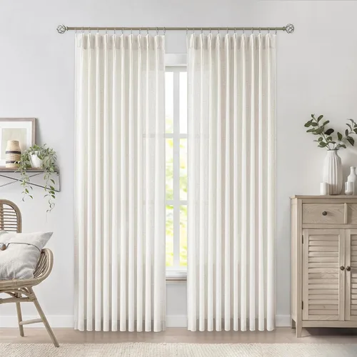 Miniatura 9 de WEST LAKE cortinas de lino natural con pinzas plegadas de 63 pulgadas de largo, 2 paneles, cortinas de estilo rústico para sala de estar