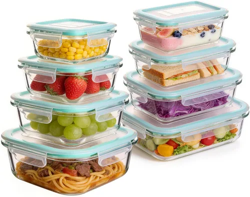 Miniatura 12 de Liuruiyu - Paquete de 8 contenedores de vidrio para almacenamiento de alimentos con tapas, contenedores para preparación de comidas, cajas Bento
