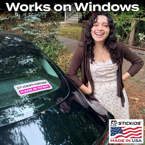 Miniatura 4 de Stickios Calcomanías de vinilo no magnéticas rosadas para estudiantes conductores, extraíbles para automóviles y ventanas, fabricadas en Estados