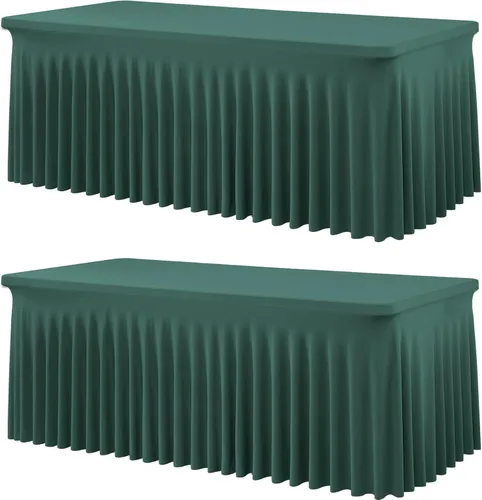 Miniatura 78 de Paquete de 2 manteles de spandex para mesas rectangulares de 8 pies, mantel elástico rosa de 8 pies, manteles ajustados, falda de mesa para fiestas