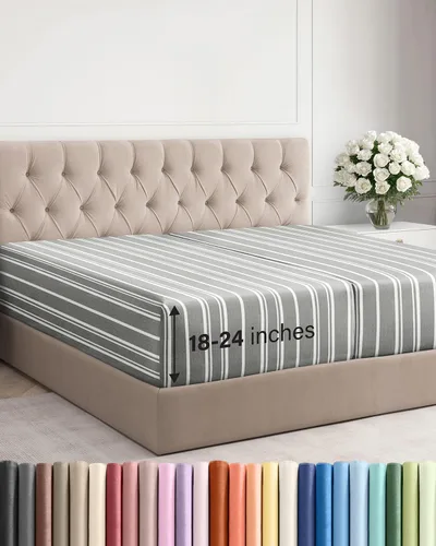 Miniatura 132 de Sábana bajera ajustable extra profunda tamaño completo – Sábana bajera individual de lujo para hotel únicamente – Se adapta fácilmente a colchones