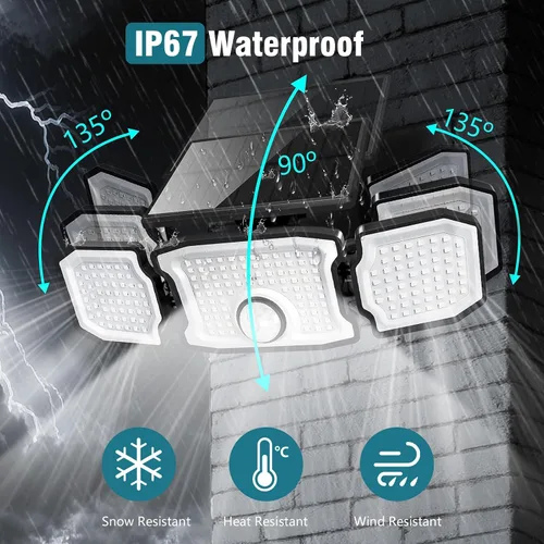 Miniatura 5 de Luces solares impermeables para exteriores, 2800 lm, 200 luces LED con sensor de movimiento, 3 cabezales y 3 modos de luces de inundación, luces