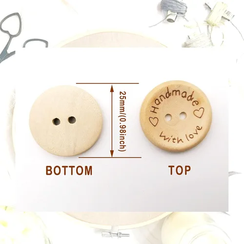 Miniatura 4 de 200 botones de madera de 1 pulgada para manualidades de 0.984 in, hechos a mano con botón de madera para manualidades, 2 agujeros para manualidades