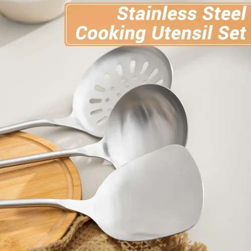 Miniatura 4 de FJNATINH Utensilios de cocina - Espátula, cucharón, cuchara espumadora, espátula ranurada - Juego de 4 utensilios de wok de acero inoxidable