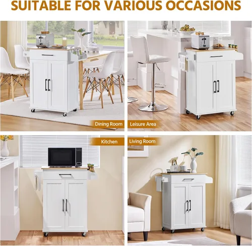 Miniatura 9 de Yaheetech Carrito de cocina con cajón, isla de cocina con ruedas con estante de almacenamiento y gabinetes, carrito de microondas para cocina