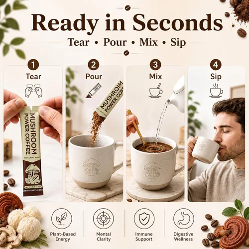 Miniatura 7 de Café orgánico de hongos, 20 barras de café instantáneo de hongos con mezcla de 8 hongos, aminoácidos y electrolitos, bebida de hongos de café