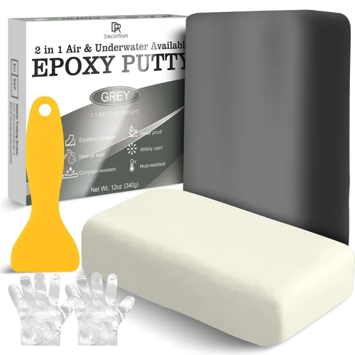 Masilla epoxi – Fórmula fuerte de 2 partes de 12 onzas, reparación de cerámica para grietas, relleno y escultura epoxi – para metal, hormigón, Gris