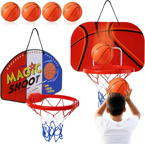 Miniatura 8 de Sosation 2 piezas Mini aro de baloncesto con 4 balones de baloncesto, gancho adhesivo, bomba, aro de baloncesto para interiores sin perforación
