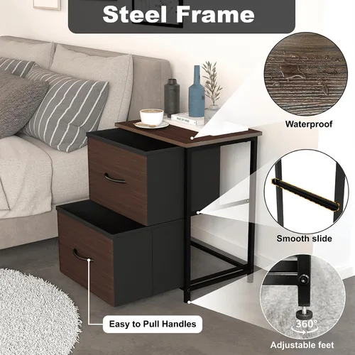 Miniatura 5 de LubanNese Mesita de noche con 2 cajones de tela, mesita de noche pequeña para habitación de los niños, mesa auxiliar con parte superior de madera
