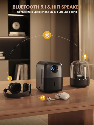 Miniatura 4 de Proyector Mini [Enfoque Eléctrico] GROVIEW Bluetooth, Proyector Portátil Totalmente Sellado, Zoom 75% y Bajo Nivel de Ruido, Proyector de Películas