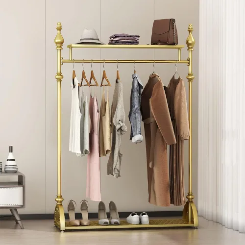 Perchero de Ropa Dorado, Perchero de Ropa Industrial para Colgar Ropa con Estantes Dobles Independiente Multifuncional de Servicio Pesado Perchero