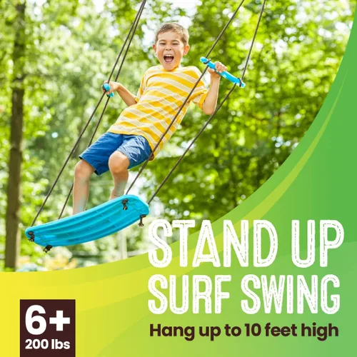 Miniatura 2 de Swurfer Kick Stand Up Surfing Tree Swing Outdoor Swings for Kids Up to 200 Lbs - Hang from Up to 10 Feet High - Includes 24" SwingBoard, UV Azul