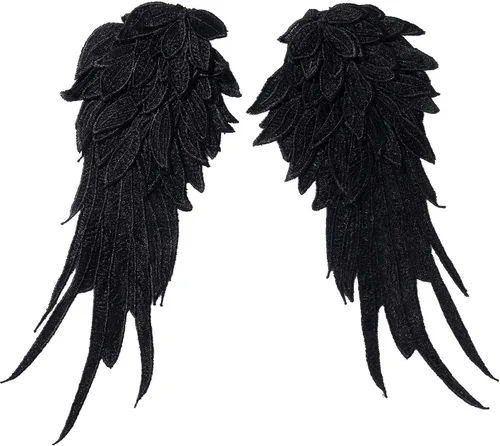 1 par de alas de ángel 3D bordadas, de encaje, para escote, aplique para coser en parches, negro, pequeño 1 par negro Small