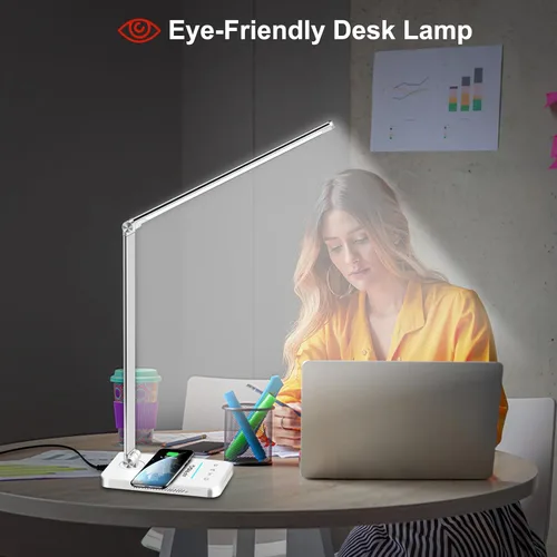 Miniatura 10 de AFROG - Lámpara LED de escritorio multifuncional con cargador inalámbrico, puerto de carga USB, 5 modos de iluminación, 5 niveles de brillo, control