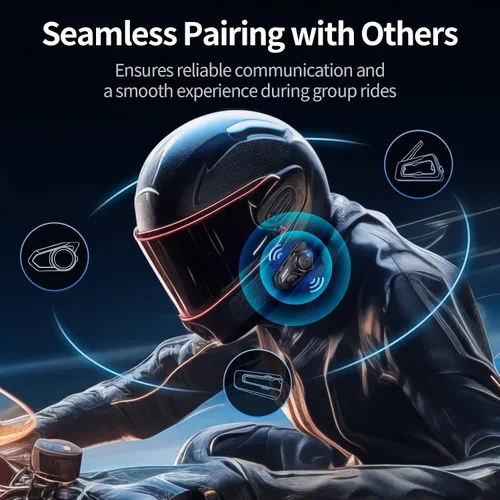 Miniatura 5 de JESIMAIK Auriculares Bluetooth para Casco de Motocicleta, Sistema de Comunicación de Casco de 2KM de 10 Vías, Intercomunicador de Audio Multitarea
