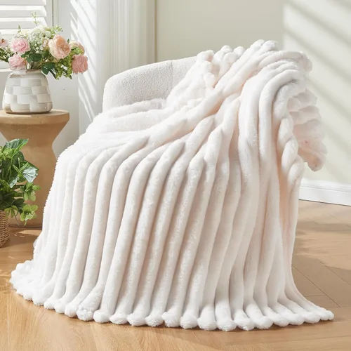 Miniatura 54 de NEWCOSPLAY Manta de Tiro Súper Suave Aqua Franela Sedosa Premium Forro Polar Jacquard Acanalado 3D Ligero Manta de Cama Uso en Todas las Estaciones
