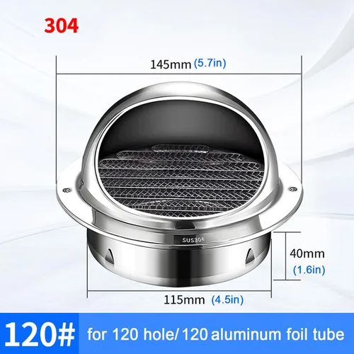 Miniatura 3 de Tapa de chimenea de acero inoxidable 304, rejilla de ventilación de pared exterior para parabrisas, tapa de ventilación de conducto, gorra