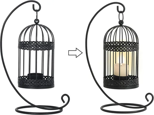 Miniatura 4 de Asense Portavelas de metal, modernos candelabros rústicos de granja, faroles decorativos para interiores y exteriores, mantel de mesa, estilo 1