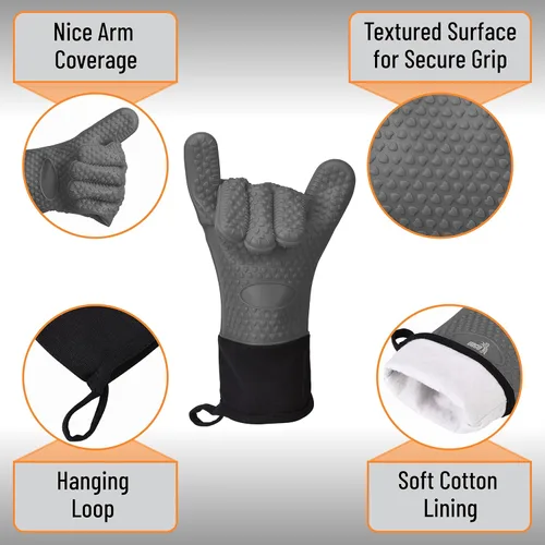 Miniatura 3 de UNCO - Guantes de silicona resistentes al calor, grises, guantes de horno de silicona