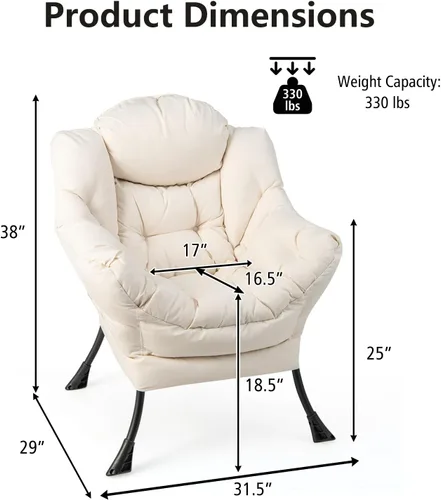 Miniatura 3 de Giantex Silla moderna perezosa, silla de salón contemporánea de tela de poliéster con marco de acero, silla individual tapizada con reposabrazos
