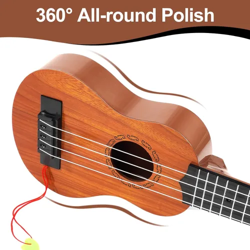 Miniatura 4 de Raimy Guitarra ukelele de 17 pulgadas para niños, 4 cuerdas, mini guitarra para niños, instrumentos musicales, juguetes educativos con púas